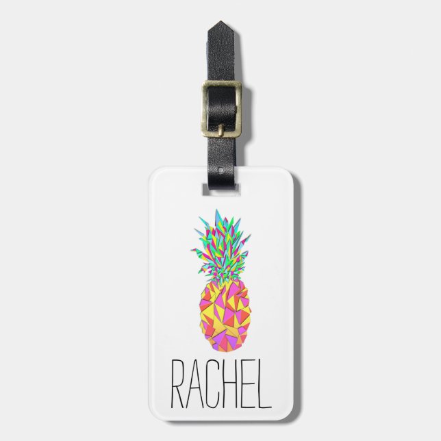 Etiqueta De Bagagem Triângulos Geométricos Girly Pink Monograma de Aba (Frente Vertical)