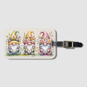 Etiqueta De Bagagem Trio de Gnome de Primavera em Aquarela com Chapéus