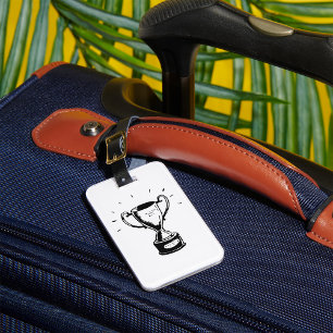 Etiqueta De Bagagem Troféu Desenhado à Mão Retro Preto e Branco Prêmio