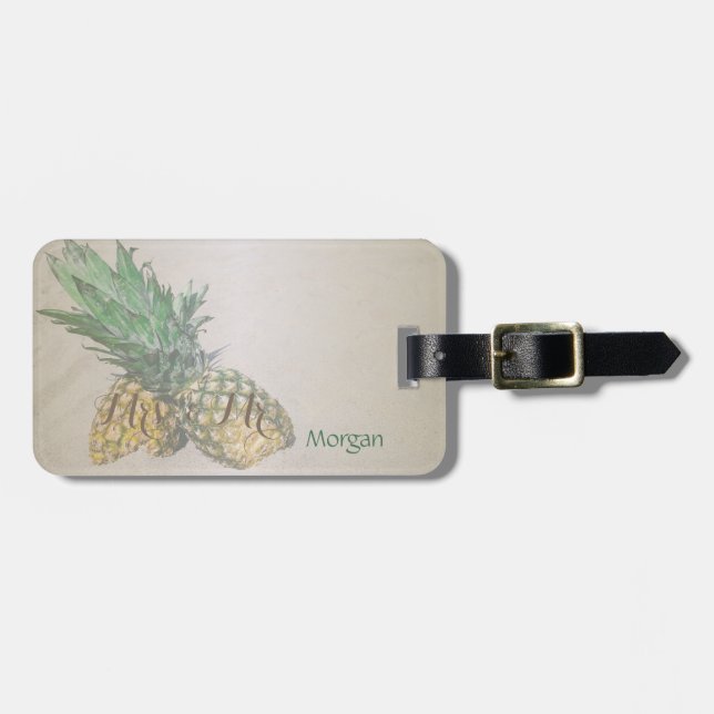 Etiqueta De Bagagem Tropical,Areia,Abacaxi Personalizado (Frente Horizontal)