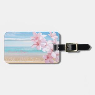 Etiqueta De Bagagem Tropical, Mar, Praia, Flor Havaiana
