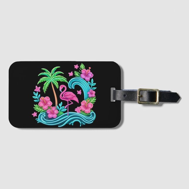 Etiqueta De Bagagem Tropical Neon Flamingo (Frente Horizontal)