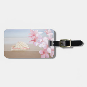 Etiqueta De Bagagem Tropical, Praia, Concha, Plumeria