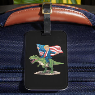 Etiqueta De Bagagem Trump Riding Dinosaur T Rex USA Flag Americano