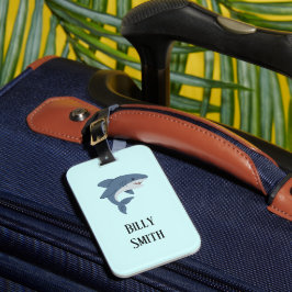 Etiqueta De Bagagem Tubarão azul fofo personalizado