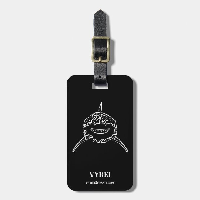 Etiqueta De Bagagem Tubarão-branco-Excelente-tribal preto e branco (Frente Vertical)