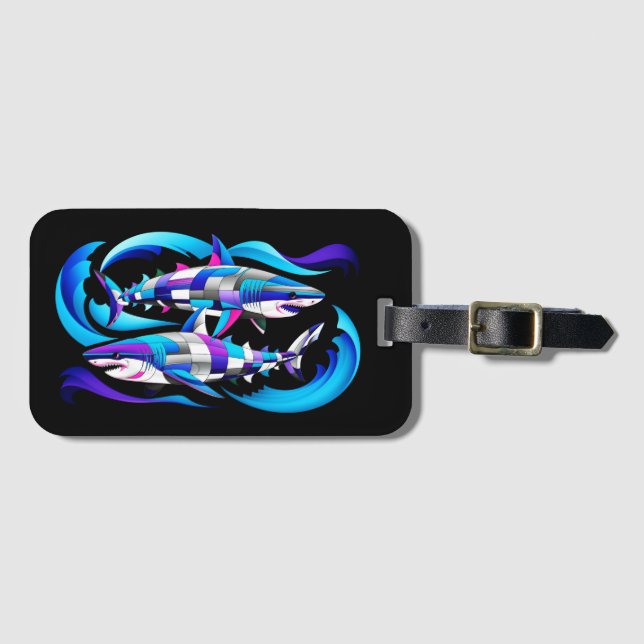 Etiqueta De Bagagem Tubarão Branco Vibrante Excelente (Frente Horizontal)