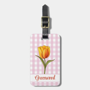 Etiqueta De Bagagem Tulipa Laranja, Xadrez Rosa, Personalizado
