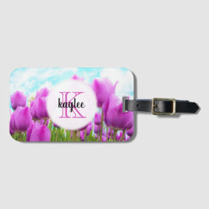 Etiqueta De Bagagem Tulipas femininos magentas claras Monogrammed