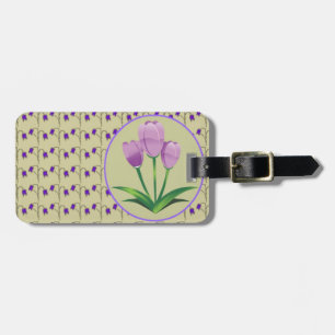 Etiqueta De Bagagem Tulipélula púrpura, padrão de colheita, fofo