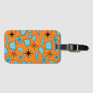 Etiqueta De Bagagem Turquesa de Formas Atômicas MCM em Laranja