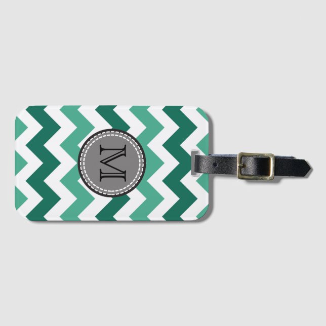 Etiqueta De Bagagem Turquesa e Mint Chevron Zigzag Monograma (Frente Horizontal)