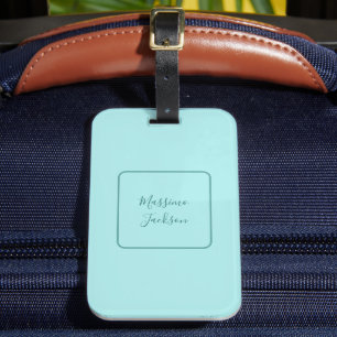 Etiqueta De Bagagem Turquesa Pálido Minimalista Nome Personalizado