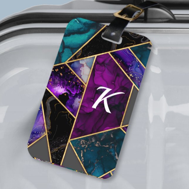 Etiqueta De Bagagem Turquesa púrpura escura (Criador carregado)