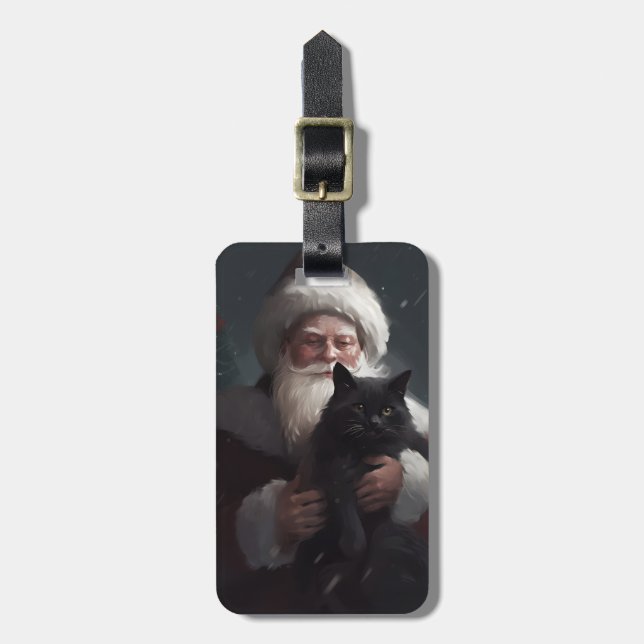 Etiqueta De Bagagem Tuxedo Cat Com Papai Noel Natal Festivo (Frente Vertical)