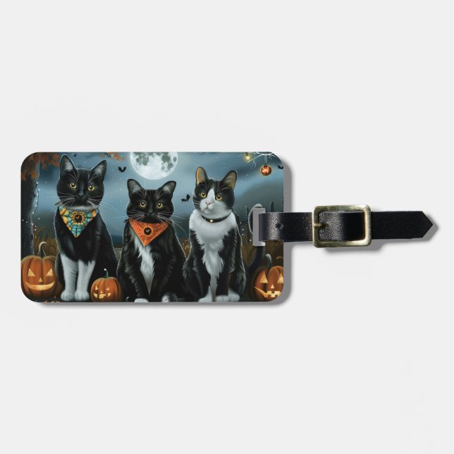 Etiqueta De Bagagem Tuxedo Cat Halloween Spooky (Frente Horizontal)