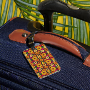 Etiqueta De Bagagem Uau! Padrão floral colorido e brilhante,