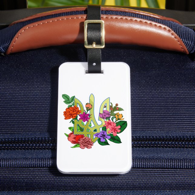 Etiqueta De Bagagem Ukrainian heraldry trident tryzub blooming flowers (Frente Insitu 2)