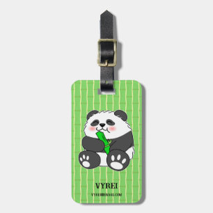Etiqueta De Bagagem Um Bebê Bonito Comendo Bambu Stalk