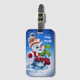 Etiqueta De Bagagem Um boneco de neve festivo    