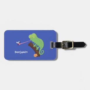 Etiqueta De Bagagem Um desenho animado verde-feliz chameleon lagarto