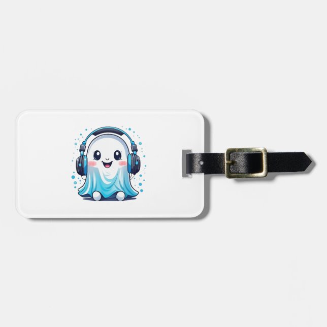 Etiqueta De Bagagem Um fantasma com fones de ouvido (Frente Horizontal)