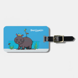 Etiqueta De Bagagem Um hipopótamo engraçado bonito com desenhos animad