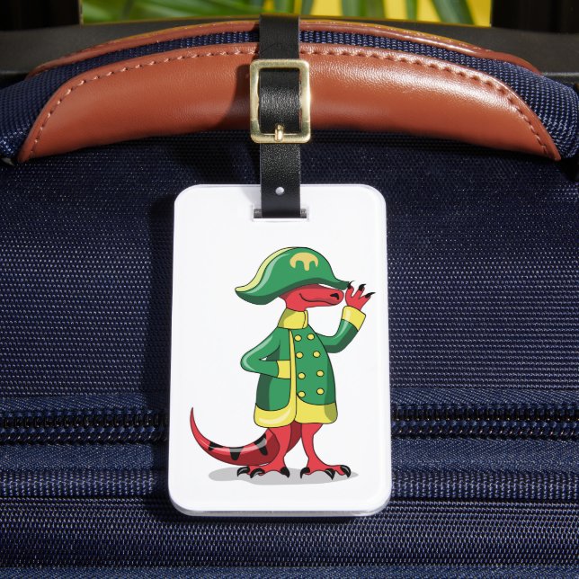 Etiqueta De Bagagem Um Tiranossauro De Cartoon Vestido Como Napoleão. (Frente Insitu 2)