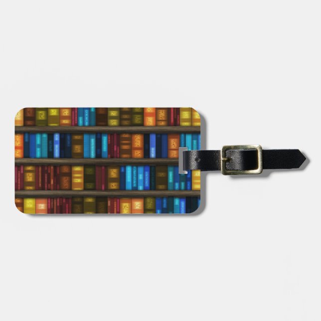 Etiqueta De Bagagem Uma Tela Divertida Da Biblioteca Com A Bolsa, Uma  (Frente Horizontal)