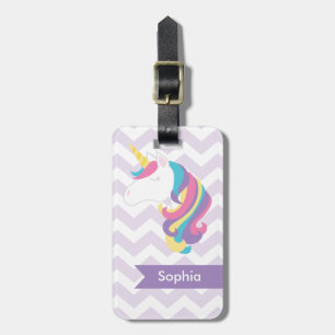 Etiqueta De Bagagem Unicórnio de Chevron Roxo Personalizado