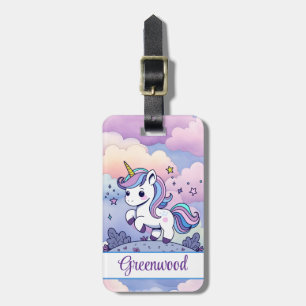 Etiqueta De Bagagem Unicórnio Pastel, Nuvens Coloridas, Personalizado