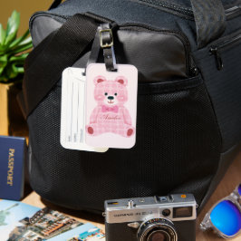 Etiqueta De Bagagem Ursinho Gingham Rosa
