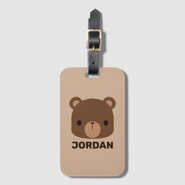 Etiqueta De Bagagem Urso Castanho Bonito com Nome Personalizado (Frente Vertical)
