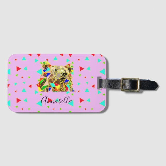 Etiqueta De Bagagem Urso Cinza Rosa (Frente Horizontal)