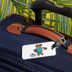 Etiqueta De Bagagem Urso de Futebol Jogando Futebol com Roupa Esportiv