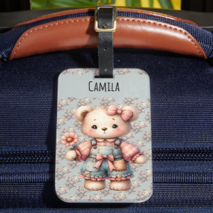 Etiqueta De Bagagem Urso de Pastel, Segurando Sobremesas para Vestir F