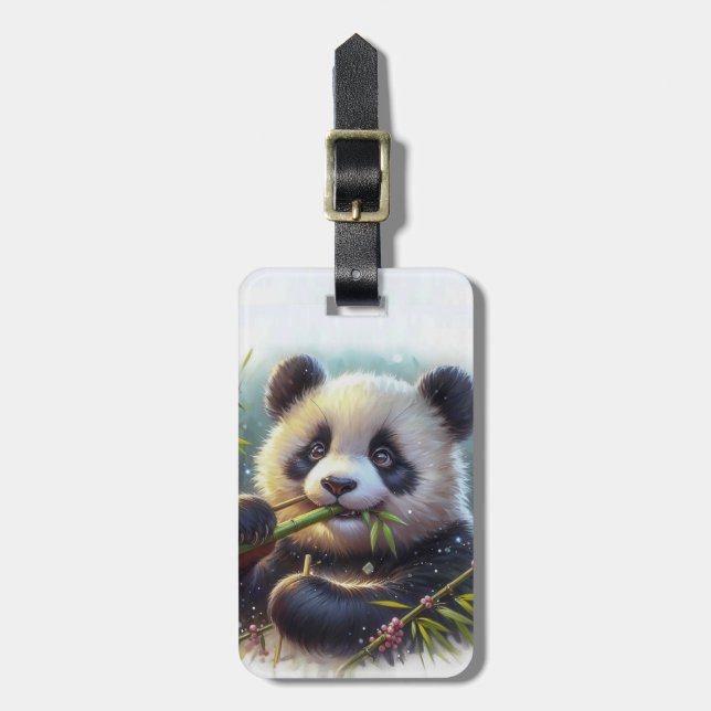Etiqueta De Bagagem Urso Panda Adorável Comendo Bambu (Frente Vertical)