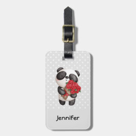 Etiqueta De Bagagem Urso Panda Bonito com Rose Bouquet