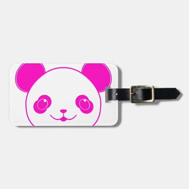 Etiqueta De Bagagem Urso Panda de Kawaii Rosa (Frente Horizontal)