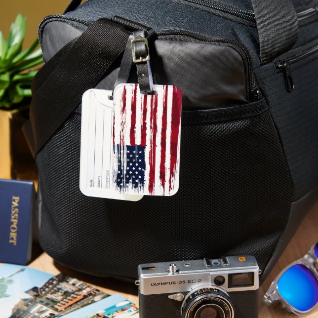 Etiqueta De Bagagem USA Flag Patriotic American Red White Blue (Frente e Verso)