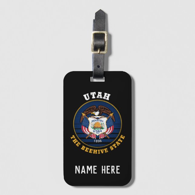 ETIQUETA DE BAGAGEM UTAH BEEHIVE STATE FLAG (Frente Vertical)