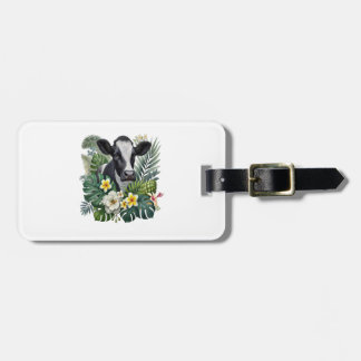 Etiqueta De Bagagem Vaca em Floral Jungle Png, Vaca Tropical