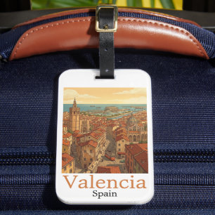 Etiqueta De Bagagem Valência Colorida Espanha Viagem Vintage