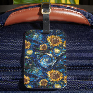 Etiqueta De Bagagem Van Gogh girassol e noite estrelada