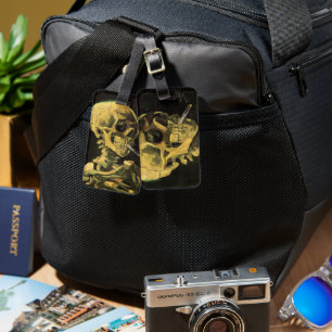 Etiqueta De Bagagem Van Gogh Skull com Cigarro queimado, Arte Vintage