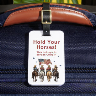Etiqueta De Bagagem Vaqueira Vermelha Branca Azul Cavalo Personalizado