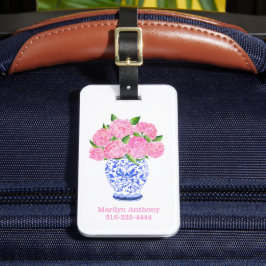 Etiqueta De Bagagem Vaso de Chinoiserie de Hortênsia Rosa Personalizad