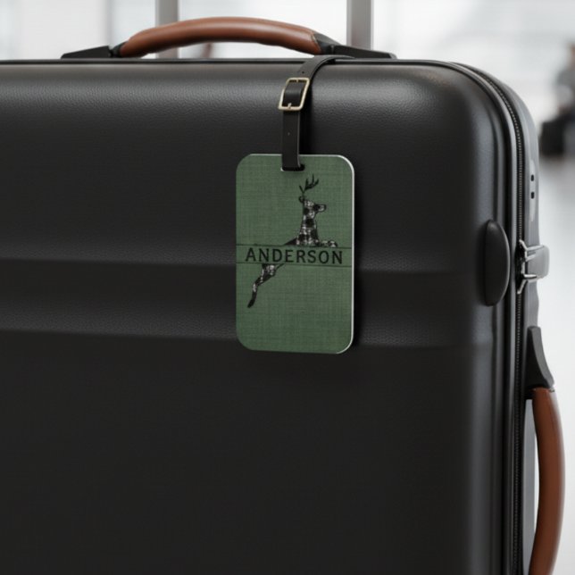 Etiqueta De Bagagem Veado Russo Moderno Negro E Xadrez Branca (Criador carregado)