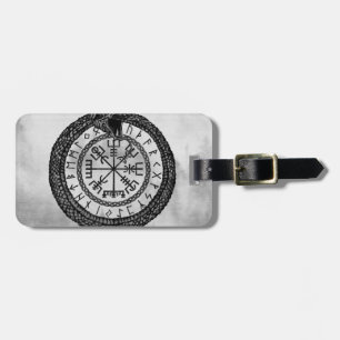 Etiqueta De Bagagem Vegvisir com Ouroboros e runes - grayscale
