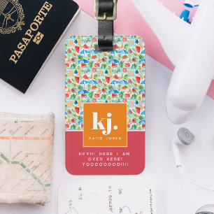 Etiqueta De Bagagem Verão Elegante Monograma Personalizado Divertido